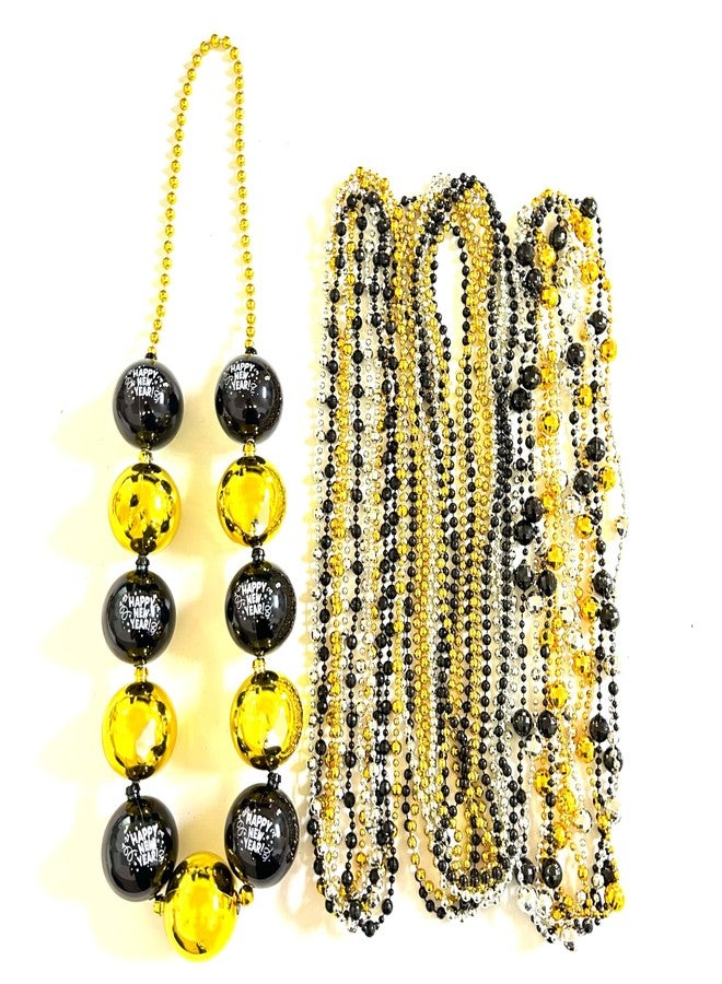 GZYSSL 49 Pcs Happy New Year Beads Necklaces Black Gold Silver New Year Eve Jumbo Beads Necklaces Happy New Year Eve Party Favors Decorations Accessories - Image 2